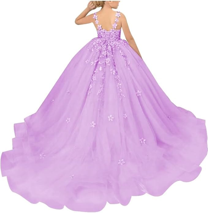 18m / Lilac Sunnypetal Ball-Gown Light Pink Tulle Lace 3D Floral Beading Flower Girl Dress