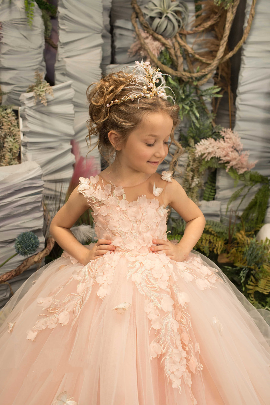 Sunnypetal Puffy Tulle Flower Girl Dress Appliques 3D Butterfly Pageant Party Princess Dresses