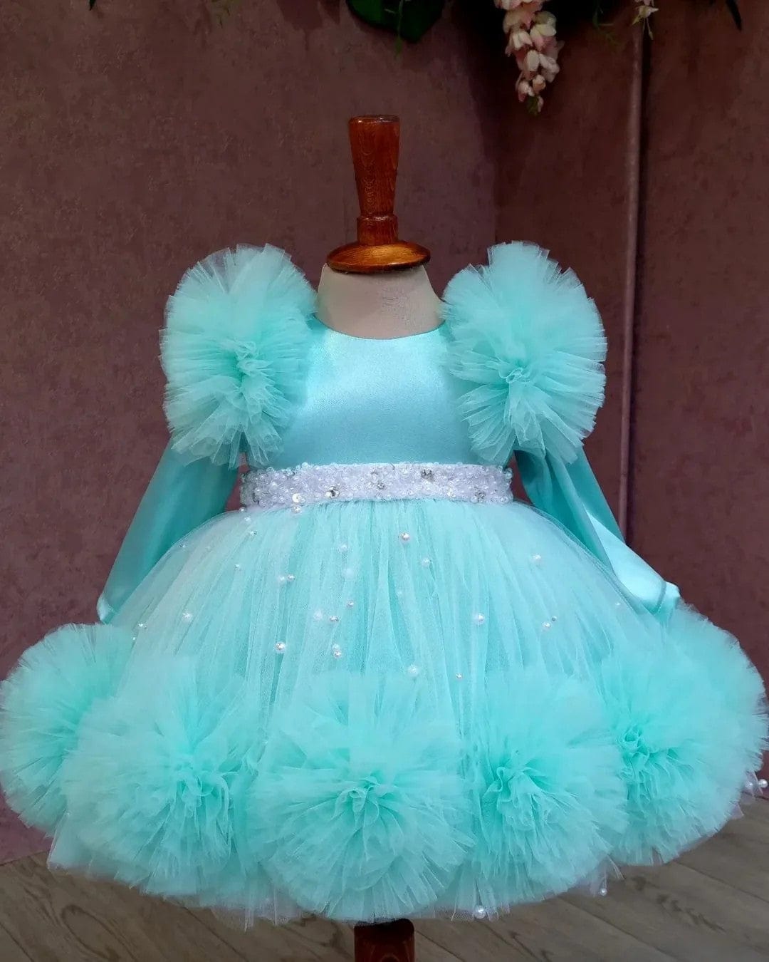 3m / Aqua Blue Sunnypetal Princess Tulle Knee-Length Baby Toddler Birthday Party Dresses