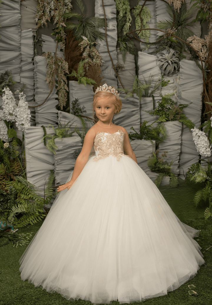 3m / Iovry Sunnypetal Iovry Flower Girl Tulle Dress Sleeveless Appliques Bow Wedding Communion Gown