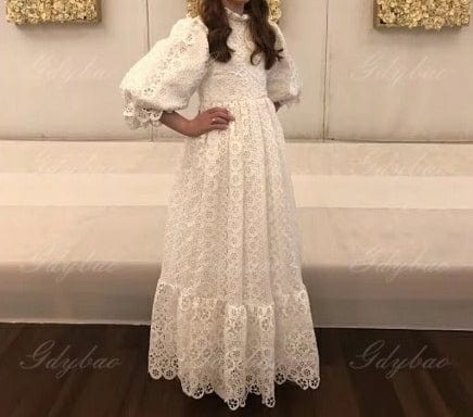 3m / Ivory Sunnypetal Flower Girl Dress Customized Puffy Sleeves Pricness Pageant Party Floor-Length Dresses