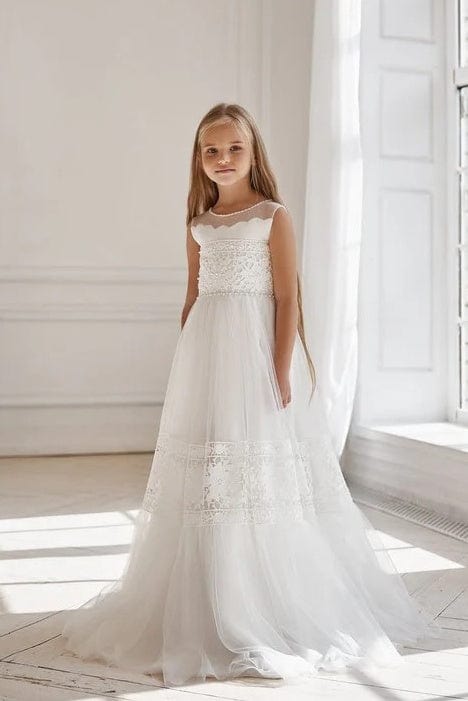 3m / Ivory Sunnypetal Flower Girl Dresses Ivory Sleeveless Lace Boho Chic Communion Dress