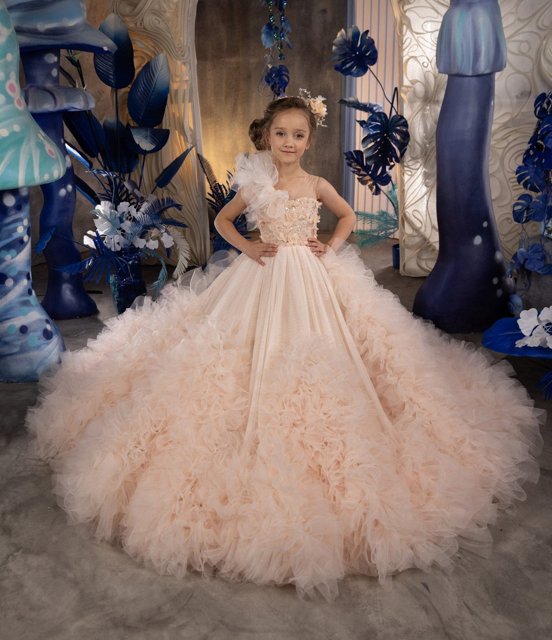 3m / Picture Color Sunnypetal Exquisite Tulle Flower Girl Dresses Sequins Floral  V Back Birthday Girl Dress