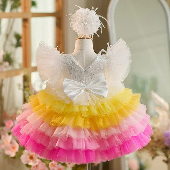 3m / Picture Color Sunnypetal Sequins Puffy Tulle Color Gradient Knee-length Birthday Party Baby Girl Dress