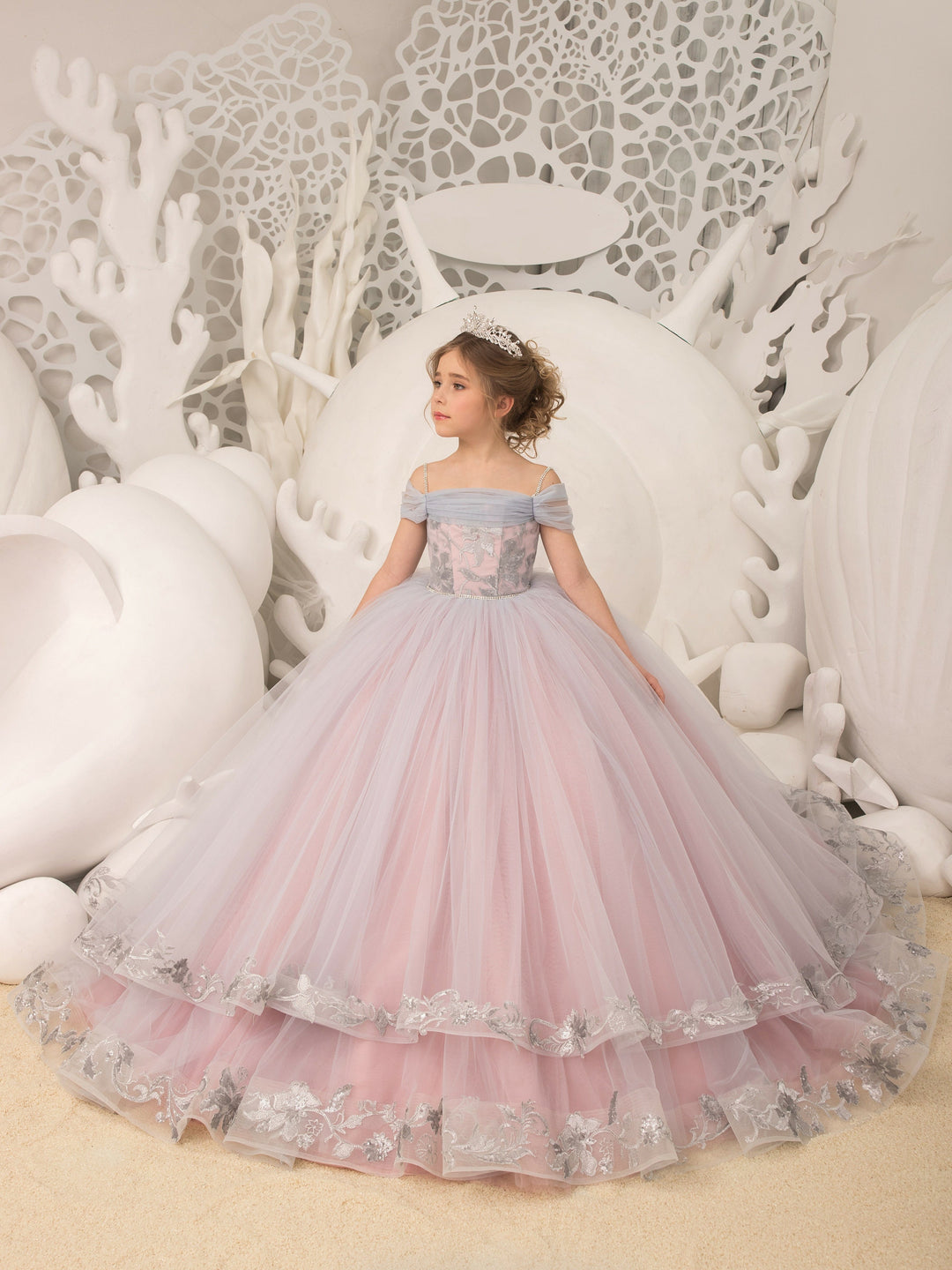 3m / Pink Sunnypetal Princess Pink Flower Girl Dress Off The Shoulder Party Birthday Girl Dresses