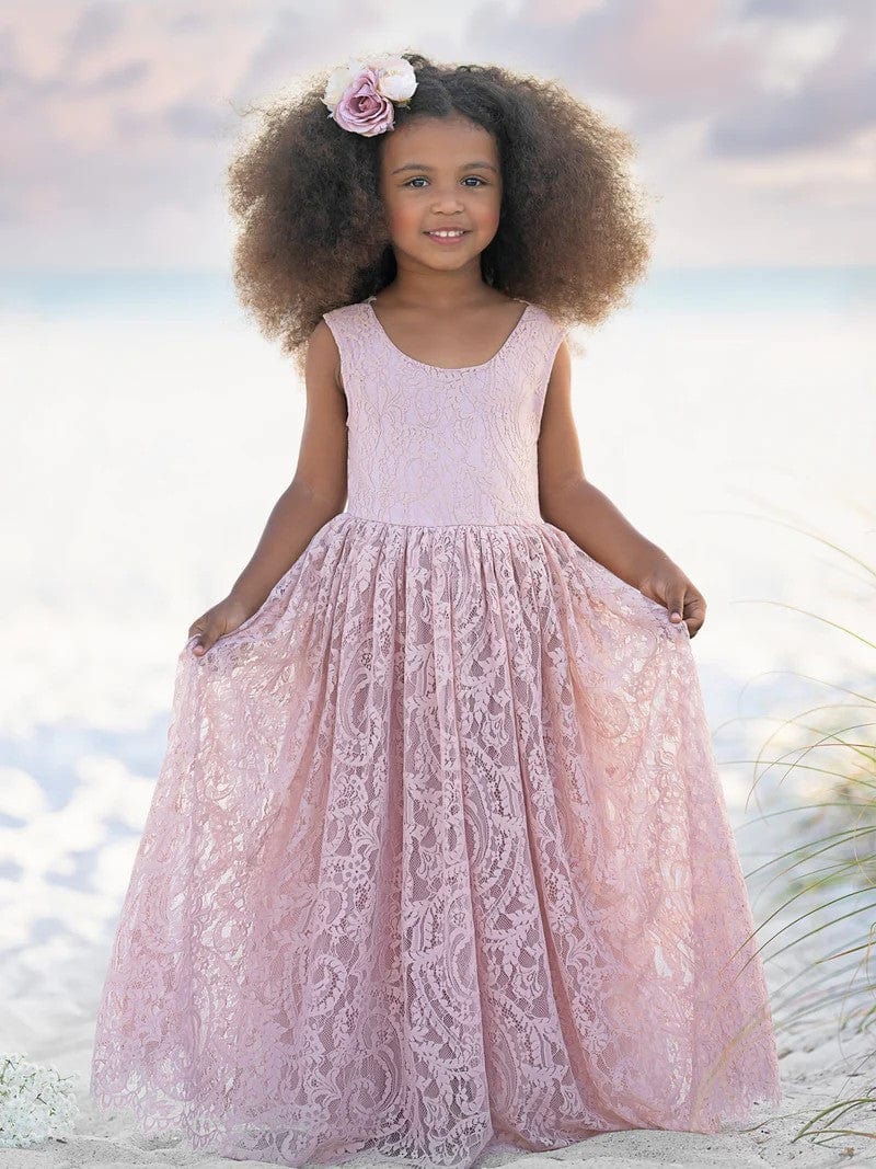 3m / Pink Sunnypetal Vingte Lace Tulle Sleeveless A-Line Party Flower Girl Dress