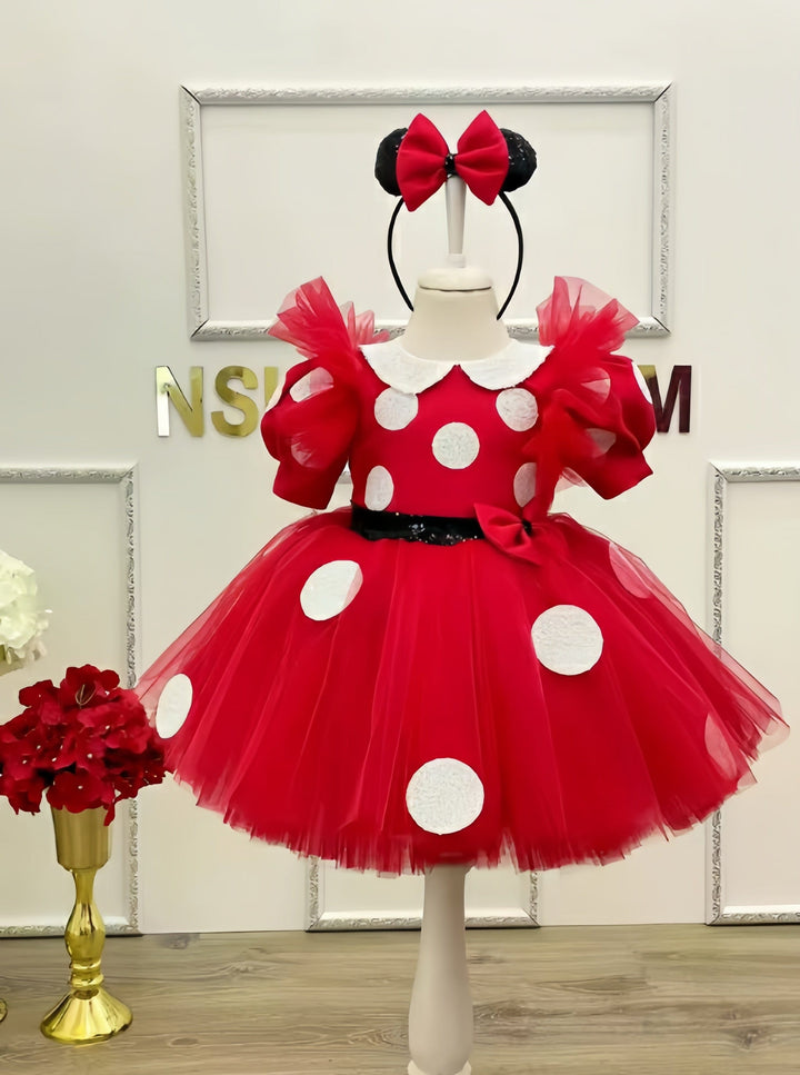 3m / Red Sunnypetal Lovely Baby Girl Red Birthday Dresses Knee Length Tulle Sequins Bow Tutu Ball Gown