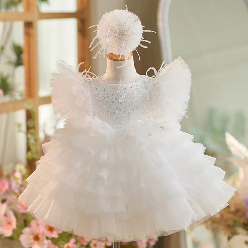 3m / White Sunnypetal Sequins Puffy Tulle Color Gradient Knee-length Birthday Party Baby Girl Dress