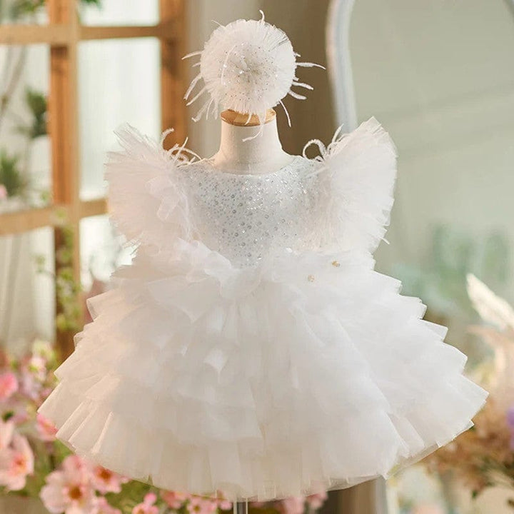 3m / White Sunnypetal Sequins Puffy Tulle Color Gradient Knee-length Birthday Party Baby Girl Dress