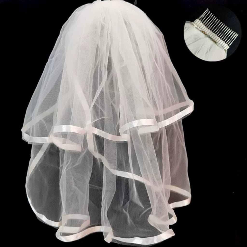 40-50cm with Hair Comb / Double layer narrow edging Sunnypetal Elegant Flower Girl Veil First Holy Communion Veil for Girls Wedding Party Costume