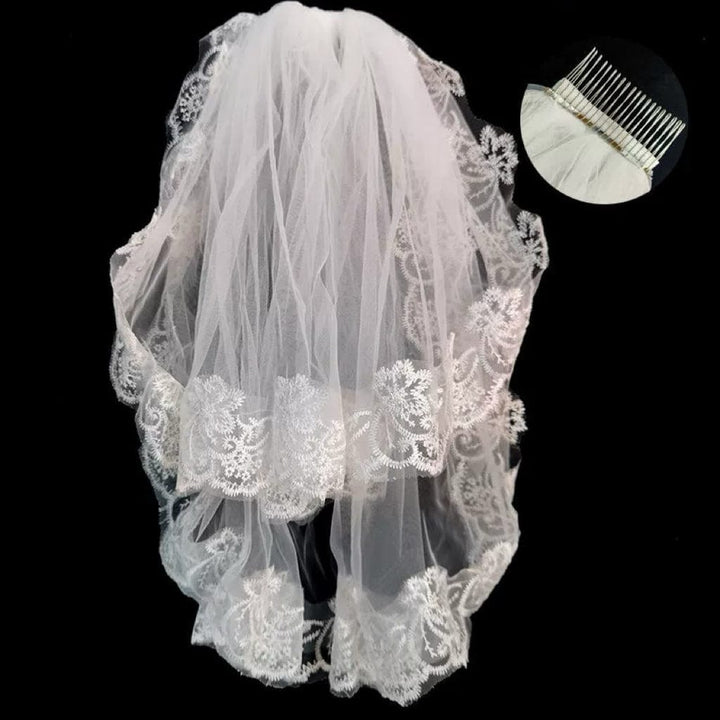 40-50cm with Hair Comb / Double layer white lace Sunnypetal Elegant Flower Girl Veil First Holy Communion Veil for Girls Wedding Party Costume