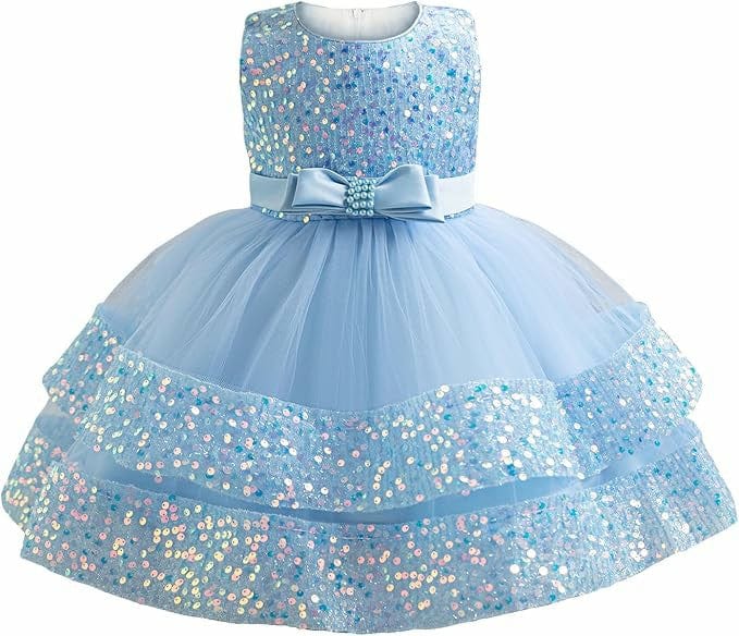 6m / Blue Sunnypetal Baby Girl Sequins Tulle Princess Dress Toddler Flower Wedding Birthday Party Gown