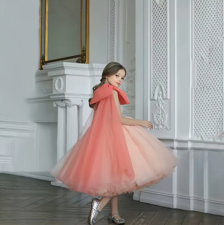 6m / Coral Sunnypetal Sleeveless Elegant Tulle Flower Girl Dresses Ankle Length One Shoulder With Bow