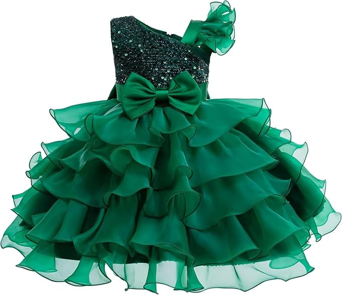 6m / Green Sunnypetal Girls Pageant Party Dress Ruffle Flower Kids Wedding Ball Gown Sequins Princess Dress