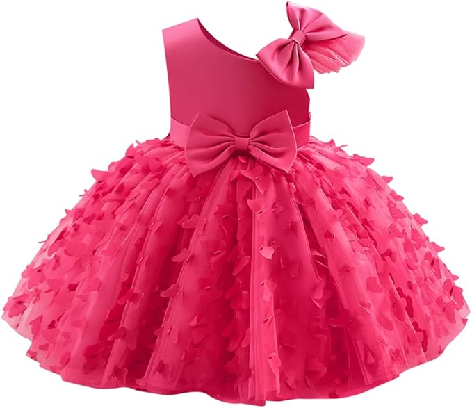 6m / Hot Pink Sunnypetal Toddler Baby Girl Butterfly Tutu Dress Bowknot Princess Flower Girl Wedding Dresses