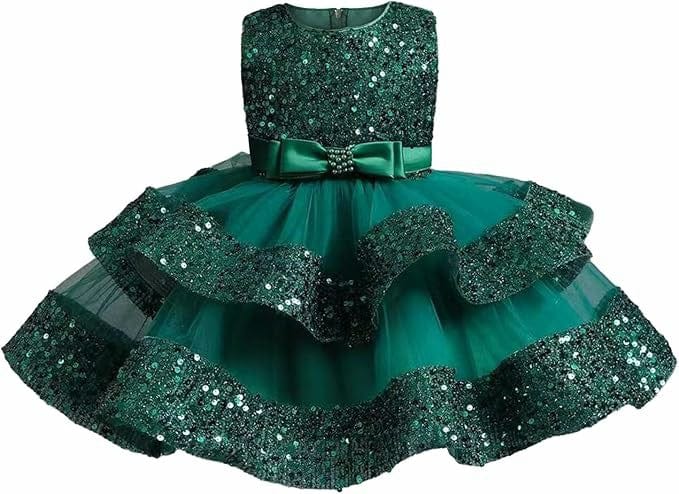 6m / Hunter Green Sunnypetal Baby Girl Sequins Tulle Princess Dress Toddler Flower Wedding Birthday Party Gown