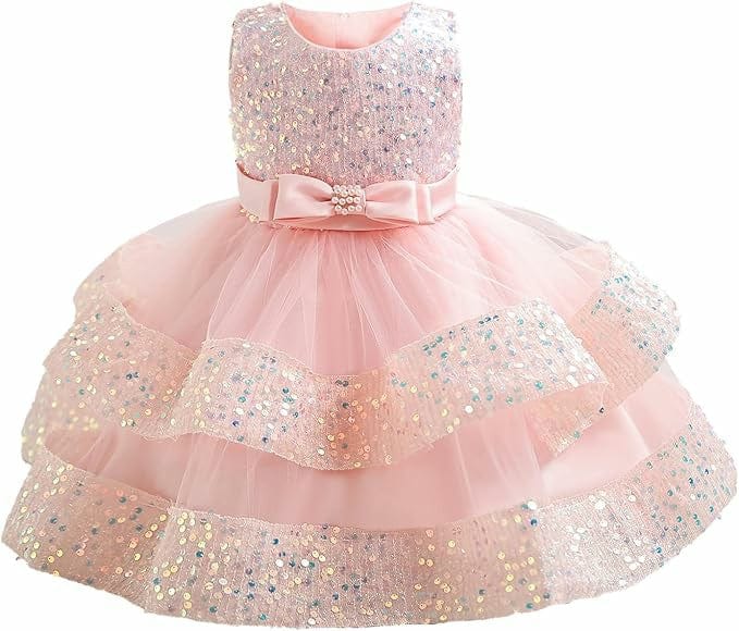 6m / Light Pink Sunnypetal Baby Girl Sequins Tulle Princess Dress Toddler Flower Wedding Birthday Party Gown