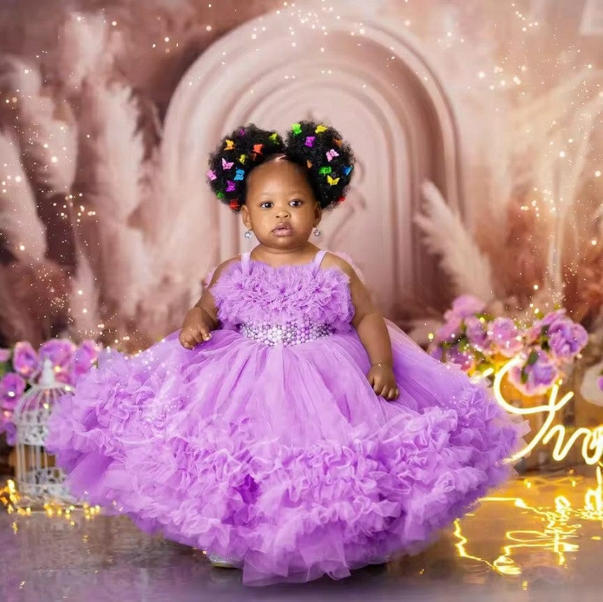 6m / Lilac Sunnypetal Ruffles Baby Girl Birthday Pageant Dresses Long Pearls Tulle Princess Dress