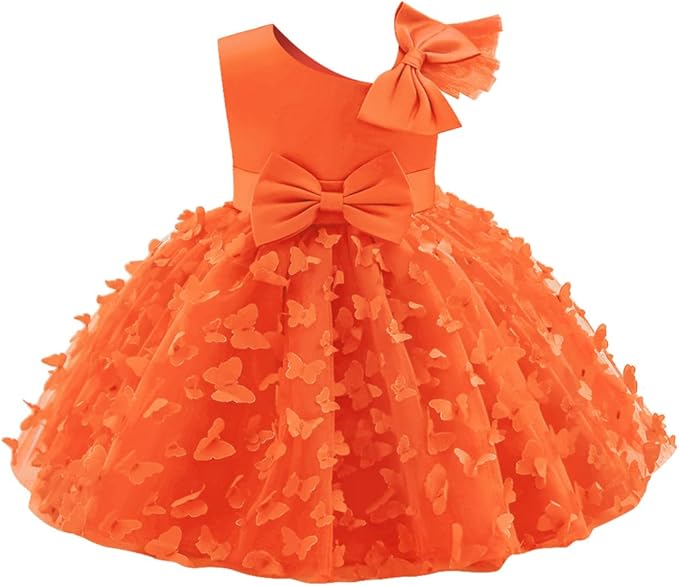 6m / Orange Sunnypetal Toddler Baby Girl Butterfly Tutu Dress Bowknot Princess Flower Girl Wedding Dresses