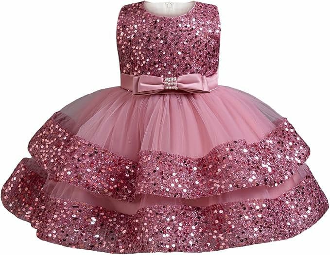 6m / Pink Sunnypetal Baby Girl Sequins Tulle Princess Dress Toddler Flower Wedding Birthday Party Gown