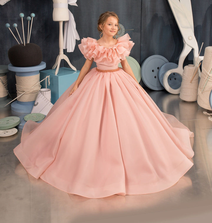 6m / Pink Sunnypetal Pink Tulle Ruffles Ball Gown Flower Girl Dress With Beading