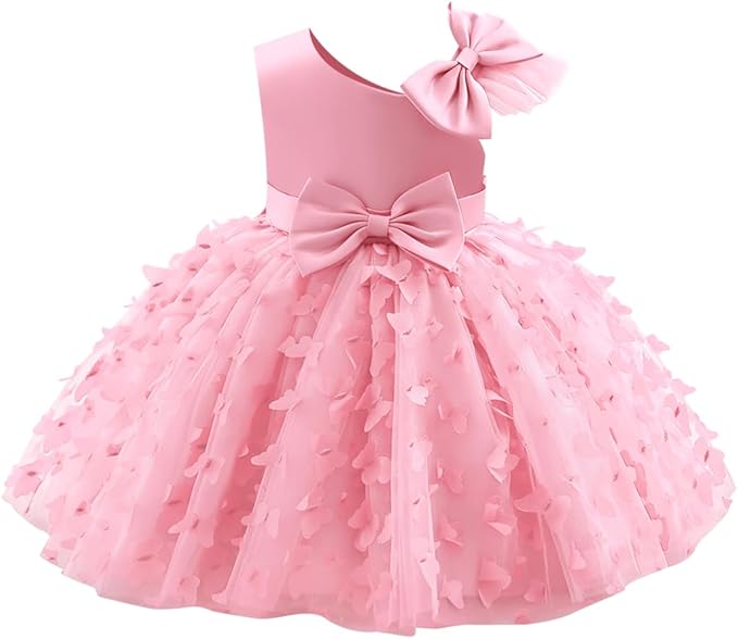 6m / Pink Sunnypetal Toddler Baby Girl Butterfly Tutu Dress Bowknot Princess Flower Girl Wedding Dresses