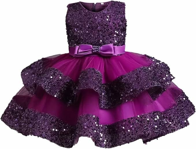 6m / Purple Sunnypetal Baby Girl Sequins Tulle Princess Dress Toddler Flower Wedding Birthday Party Gown