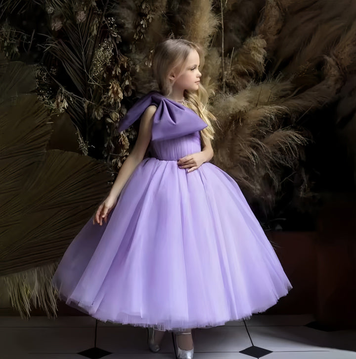 6m / Purple Sunnypetal Sleeveless Elegant Tulle Flower Girl Dresses Ankle Length One Shoulder With Bow