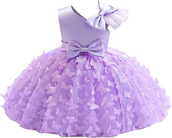 6m / Purple Sunnypetal Toddler Baby Girl Butterfly Tutu Dress Bowknot Princess Flower Girl Wedding Dresses