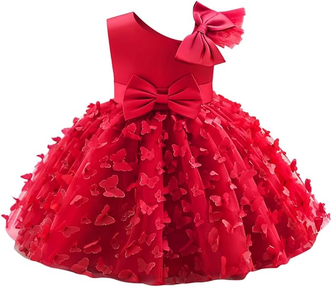 6m / Red Sunnypetal Toddler Baby Girl Butterfly Tutu Dress Bowknot Princess Flower Girl Wedding Dresses