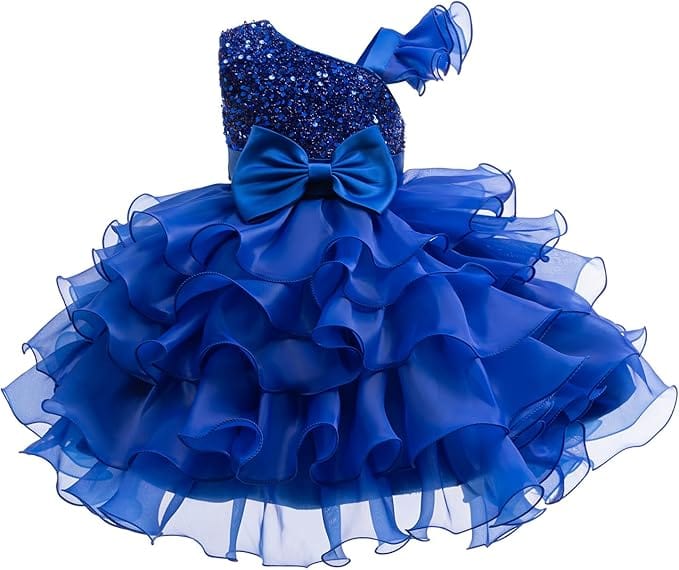 6m / Royal Blue Sunnypetal Girls Pageant Party Dress Ruffle Flower Kids Wedding Ball Gown Sequins Princess Dress