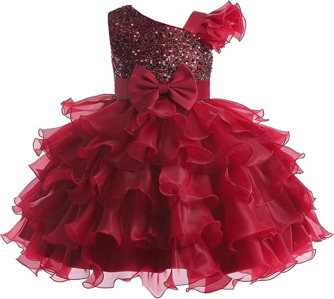 6m / Wine Red Sunnypetal Girls Pageant Party Dress Ruffle Flower Kids Wedding Ball Gown Sequins Princess Dress