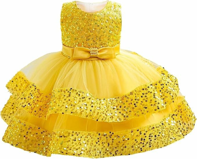 6m / Yellow Sunnypetal Baby Girl Sequins Tulle Princess Dress Toddler Flower Wedding Birthday Party Gown