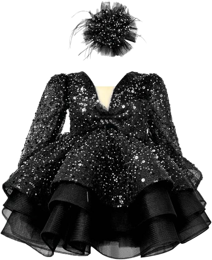 9m / Black Sunnypetal Baby Girl Pageant Tulle Dress Sequins Lace Toddler Birthday Party Gown Dresses