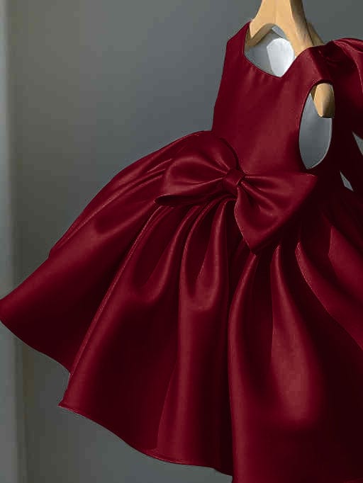 9m / Burgundy Sunnypetal Sleeveless Satin Square Neck Ball Gown Flower Girl Dresses With Bow Pleats