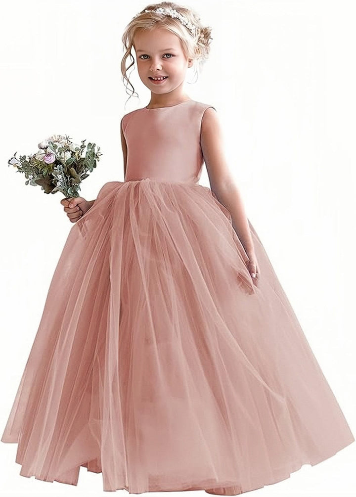 9m / Dusty Rose Sunnypetal First Communion Dress Satin Tulle Kids Flower Girl Dress Ball Gown