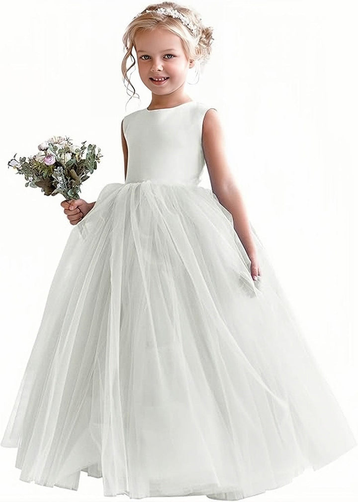 9m / Ivory Sunnypetal First Communion Dress Satin Tulle Kids Flower Girl Dress Ball Gown