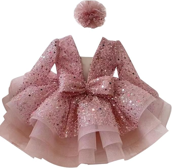 9m / Pink Sunnypetal Baby Girl Pageant Tulle Dress Sequins Lace Toddler Birthday Party Gown Dresses