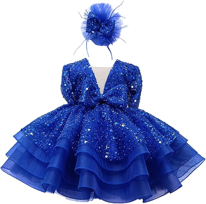 9m / Royal Blue Sunnypetal Baby Girl Pageant Tulle Dress Sequins Lace Toddler Birthday Party Gown Dresses