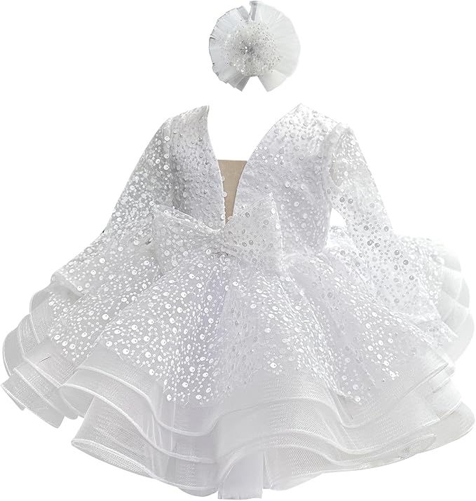 9m / White Sunnypetal Baby Girl Pageant Tulle Dress Sequins Lace Toddler Birthday Party Gown Dresses