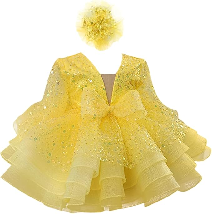 9m / Yellow Sunnypetal Baby Girl Pageant Tulle Dress Sequins Lace Toddler Birthday Party Gown Dresses