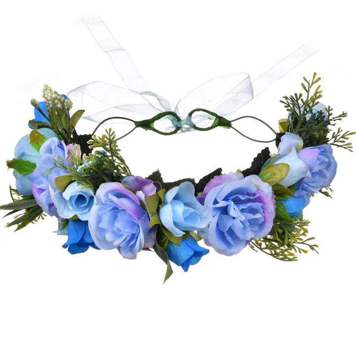 Blue Flower Headband for Girl, Fairy Headpiece with Ribbon for Wedding, Festival, Party