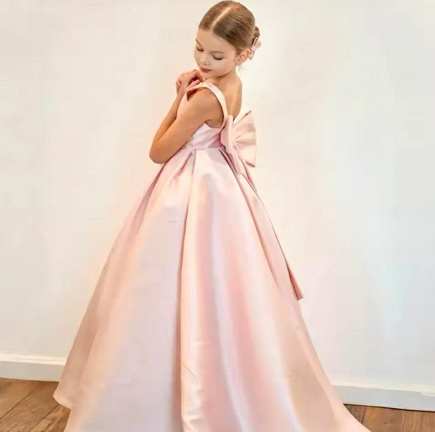 Elegant Long Flower Girl Dresses Bow Satin First Holy Communion Dresses for Girls