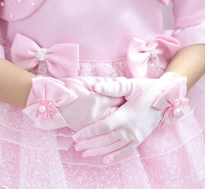 Pink Sunnypetal Flower Girls Gloves for Wedding Satin Gloves for Girls Princess Gloves