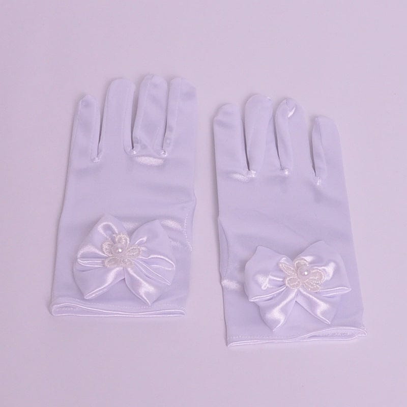 Purple Sunnypetal Flower Girls Gloves for Wedding Satin Gloves for Girls Princess Gloves