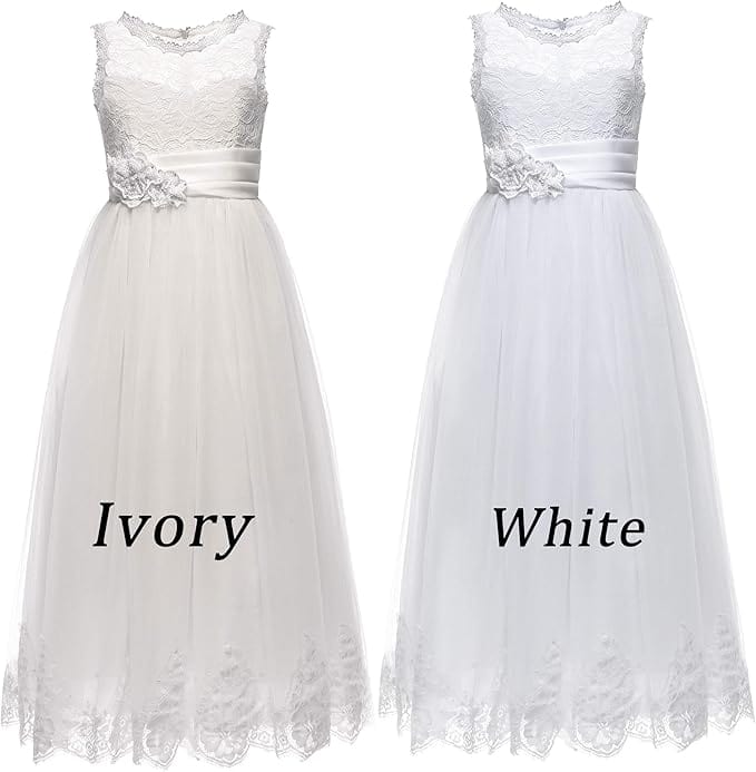 Sunnypetal A-Line Flower Girls Dress Lace  First Communion Wedding Party Dresses