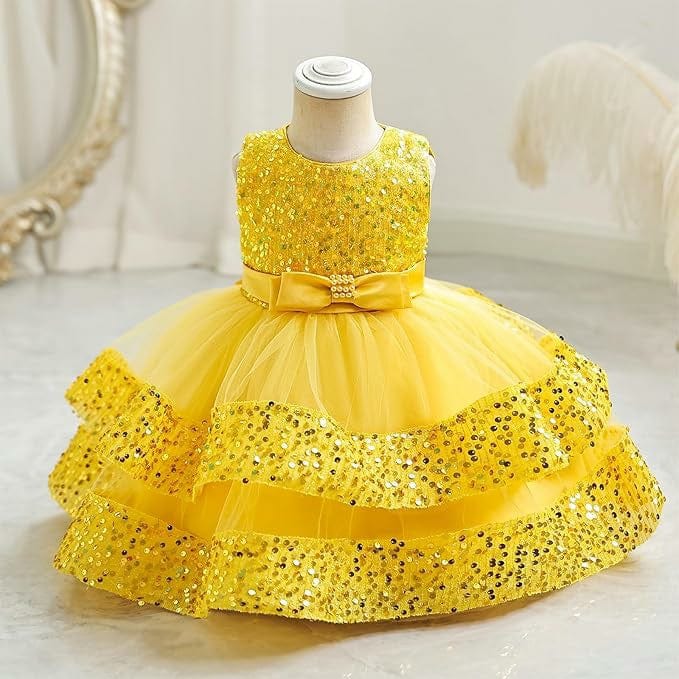 Sunnypetal Baby Girl Sequins Tulle Princess Dress Toddler Flower Wedding Birthday Party Gown