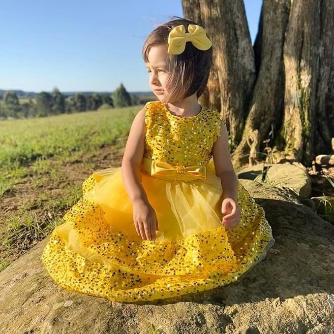 Sunnypetal Baby Girl Sequins Tulle Princess Dress Toddler Flower Wedding Birthday Party Gown