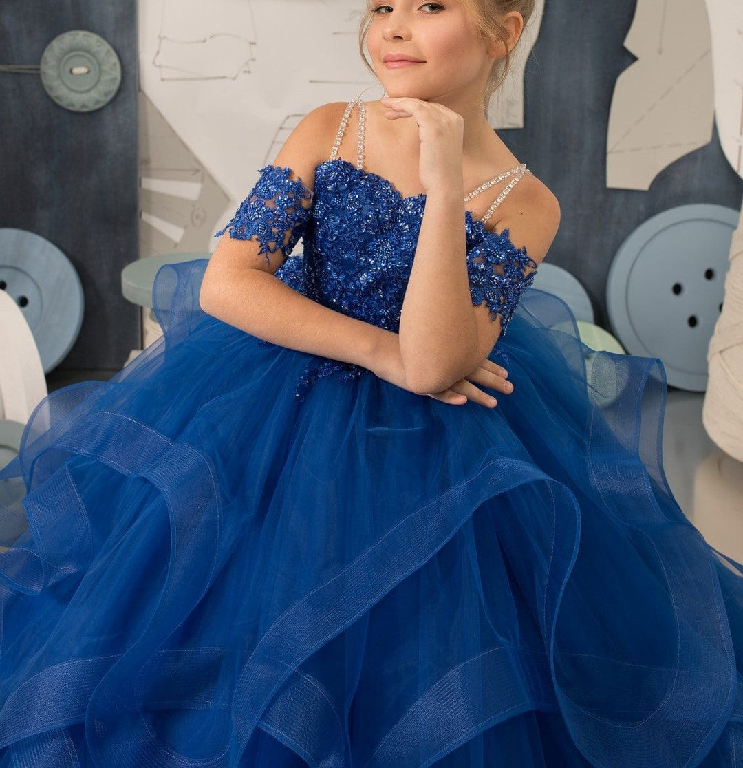 Sunnypetal Ball Gown Cold Shoulder Floor-Length Tulle Lace Flower Girl Dress