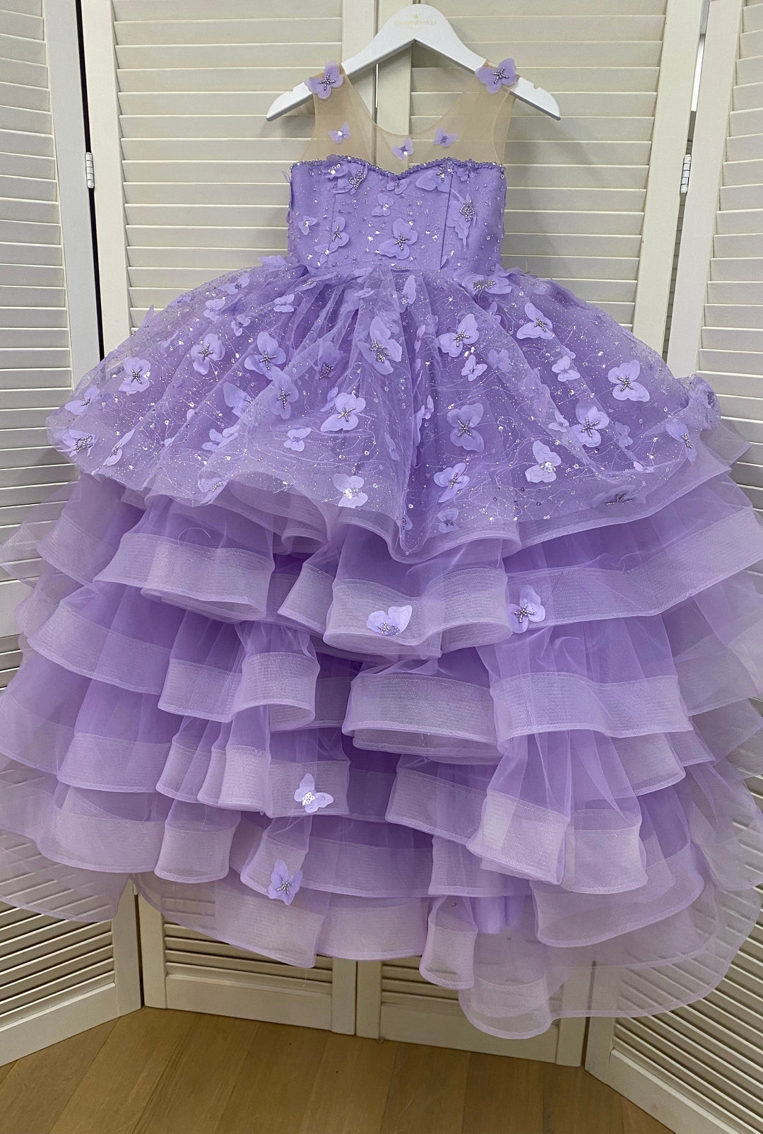 Sunnypetal Ball Gown Kids Tulle Sequins Jewel Lace Flower Girl Dress With 3D Butterfly